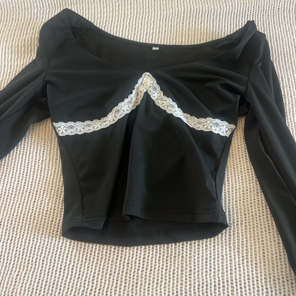 Elegant Black Lace Trim Women's Top